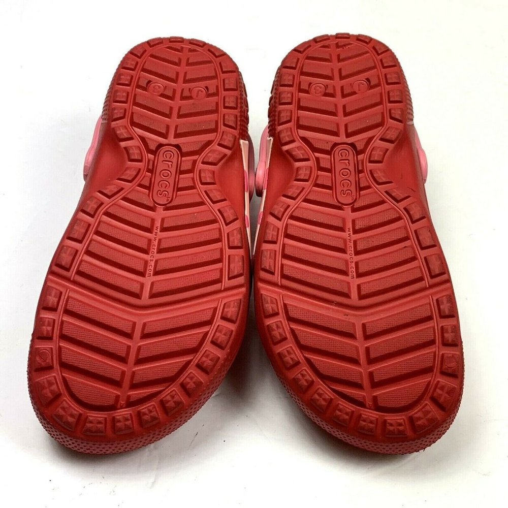 Disney Crocs Minnie Mouse size J3 Red Pink 3 Lined Barely Worn Clog Shoes - Picture 7 of 8